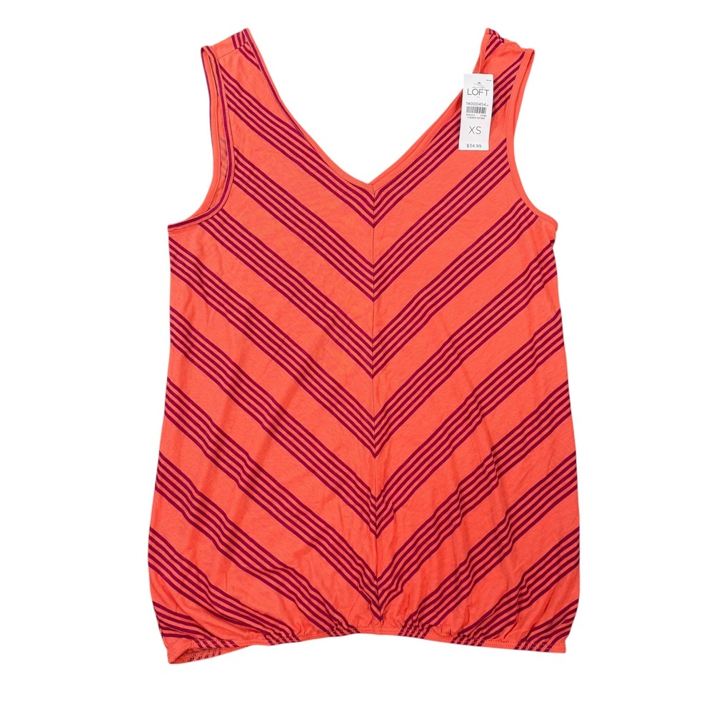 LOFT Women Chevron Striped Orange Red V-Neck Sleeveless Tank Top Size XS